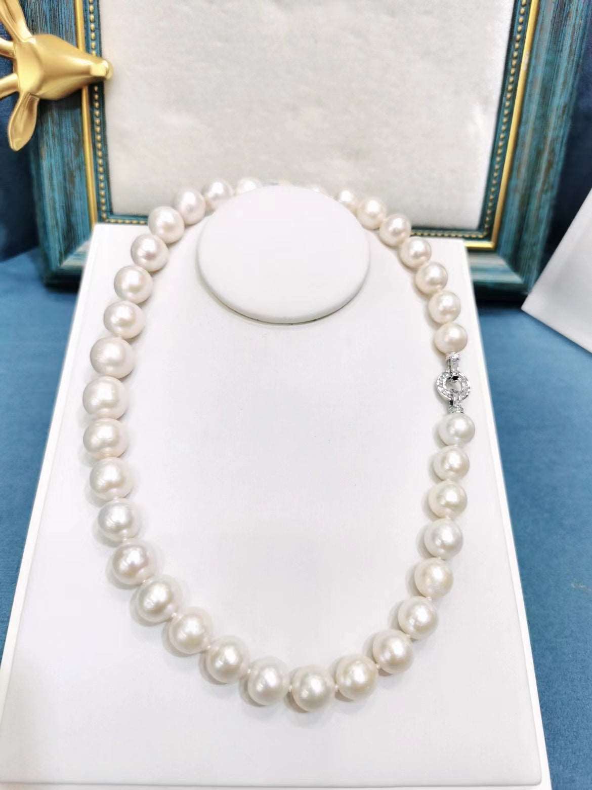 Handmade Large Bead Pearl Necklace woyaza