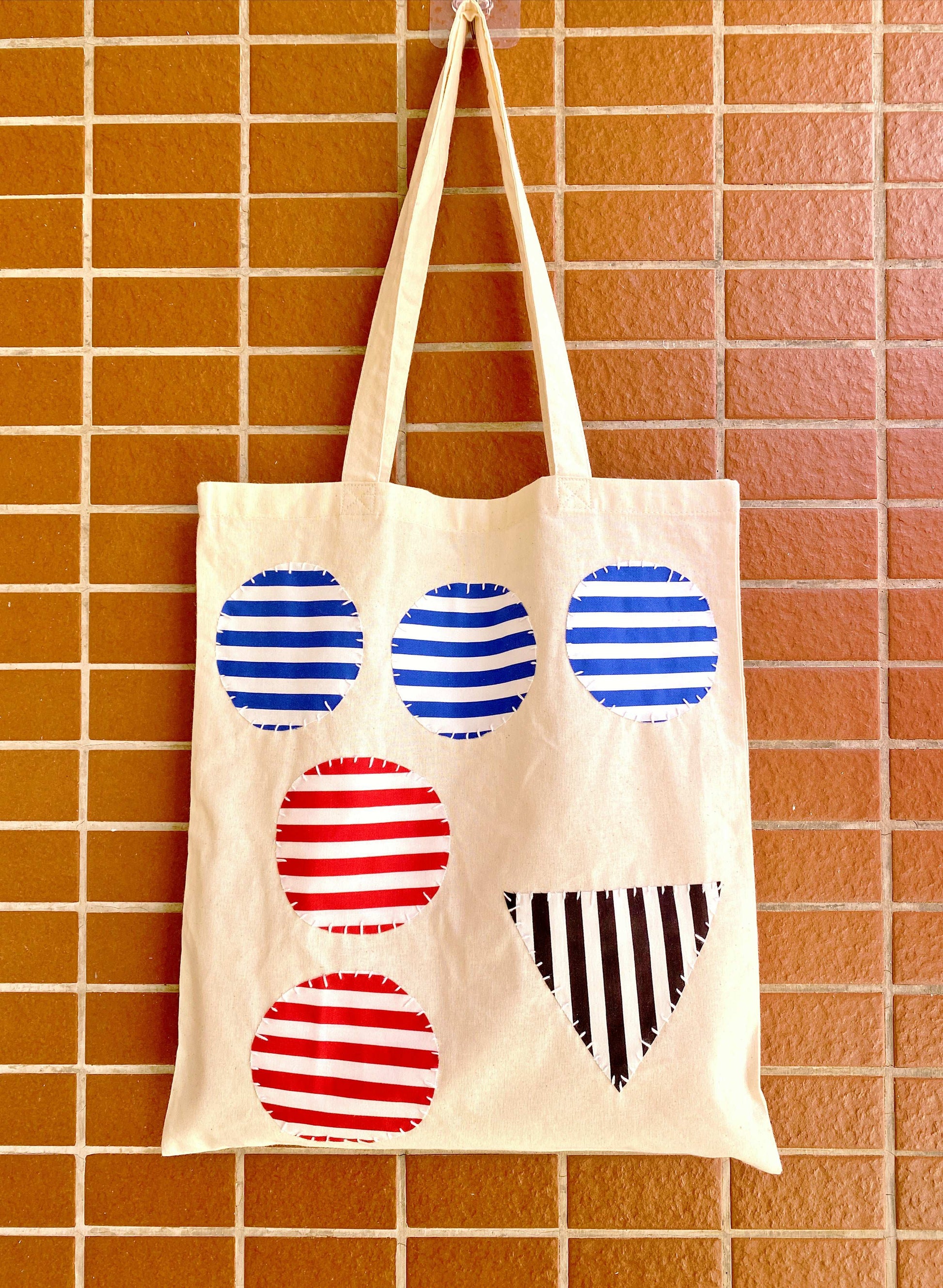 DIY hand-stitched patchwork organic cotton tote bag for women