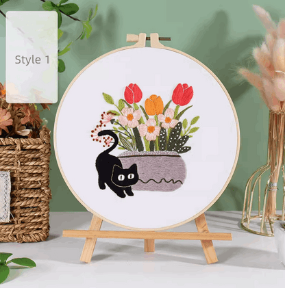 Unique kitty cat embroidery designs for wall decor
