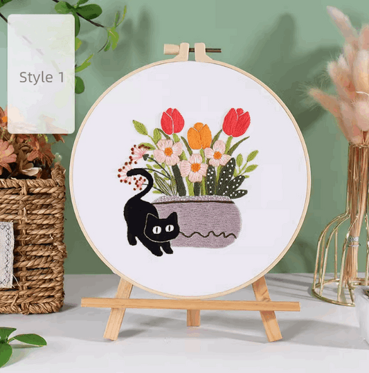 Unique kitty cat embroidery designs for wall decor