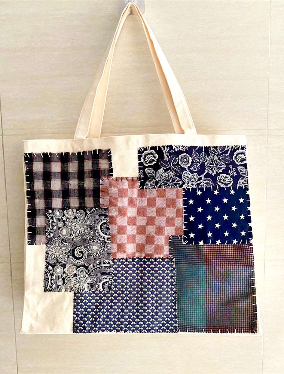 Durable and Spacious Handmade Canvas Tote Bag with Custom Patchwork Design