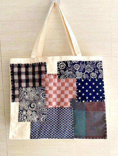 Durable and Spacious Handmade Canvas Tote Bag with Custom Patchwork Design