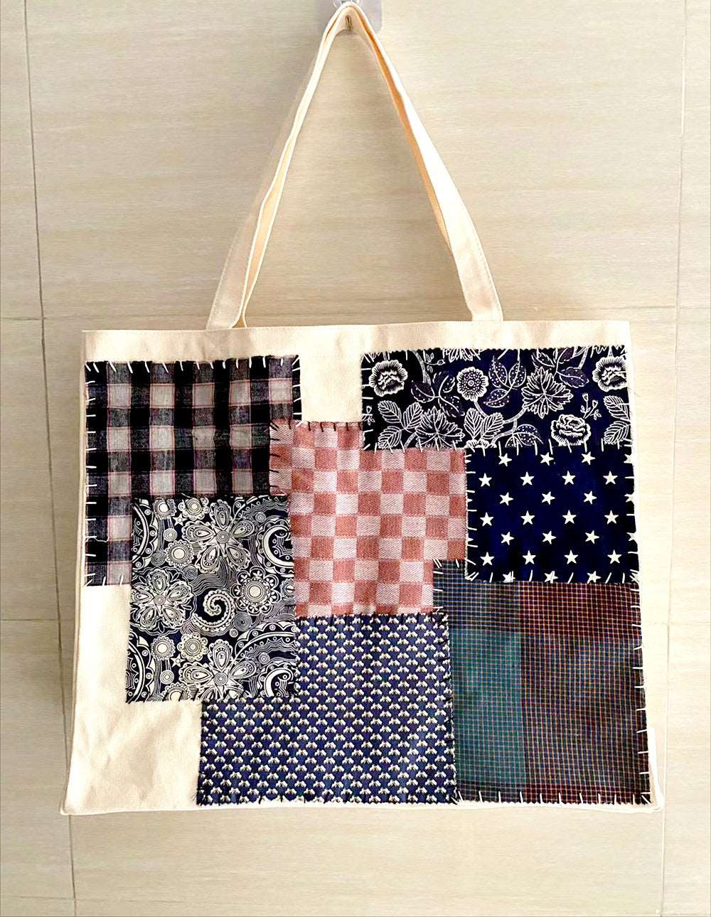 Personalized Handcrafted Canvas Tote Bag with Large Storage and Custom Patchwork Design