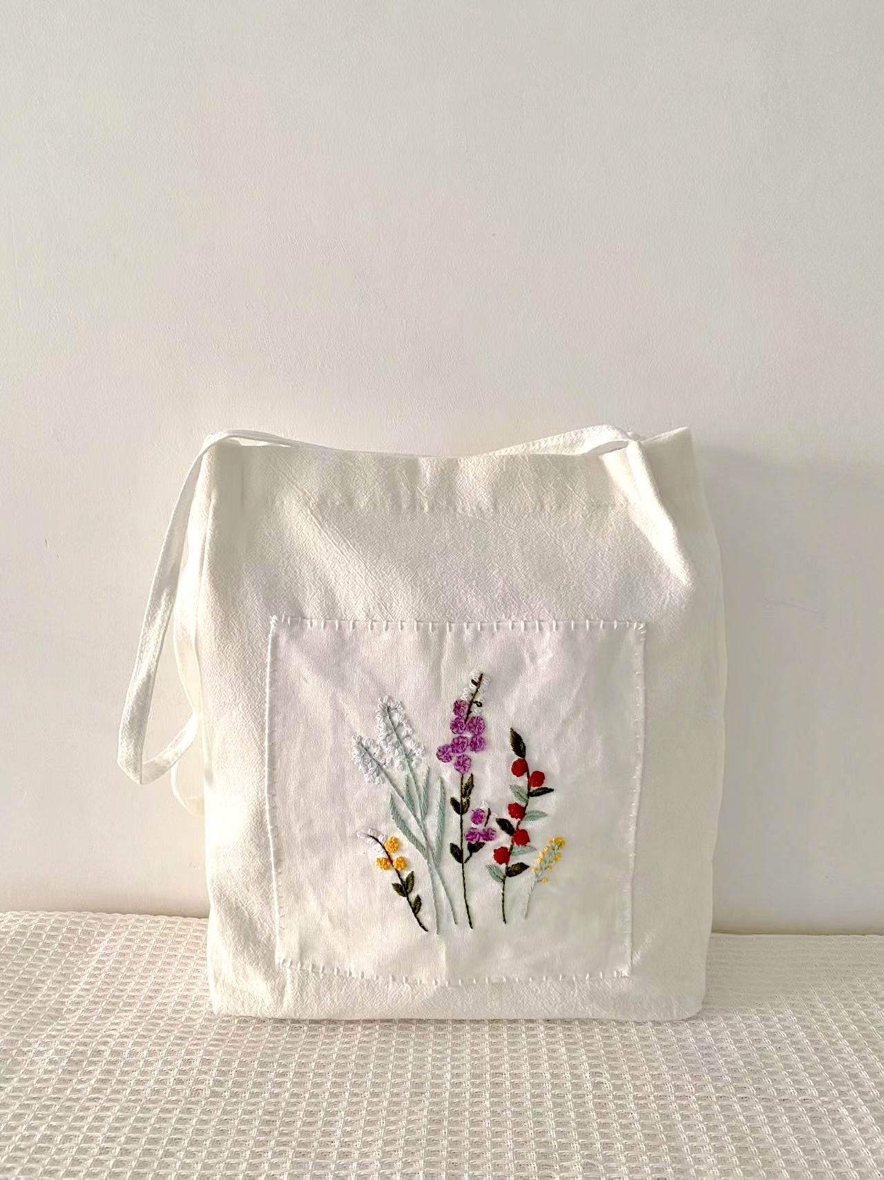 Unique Linen Canvas Shopping Tote Bag Featuring Creative Hand Embroidery