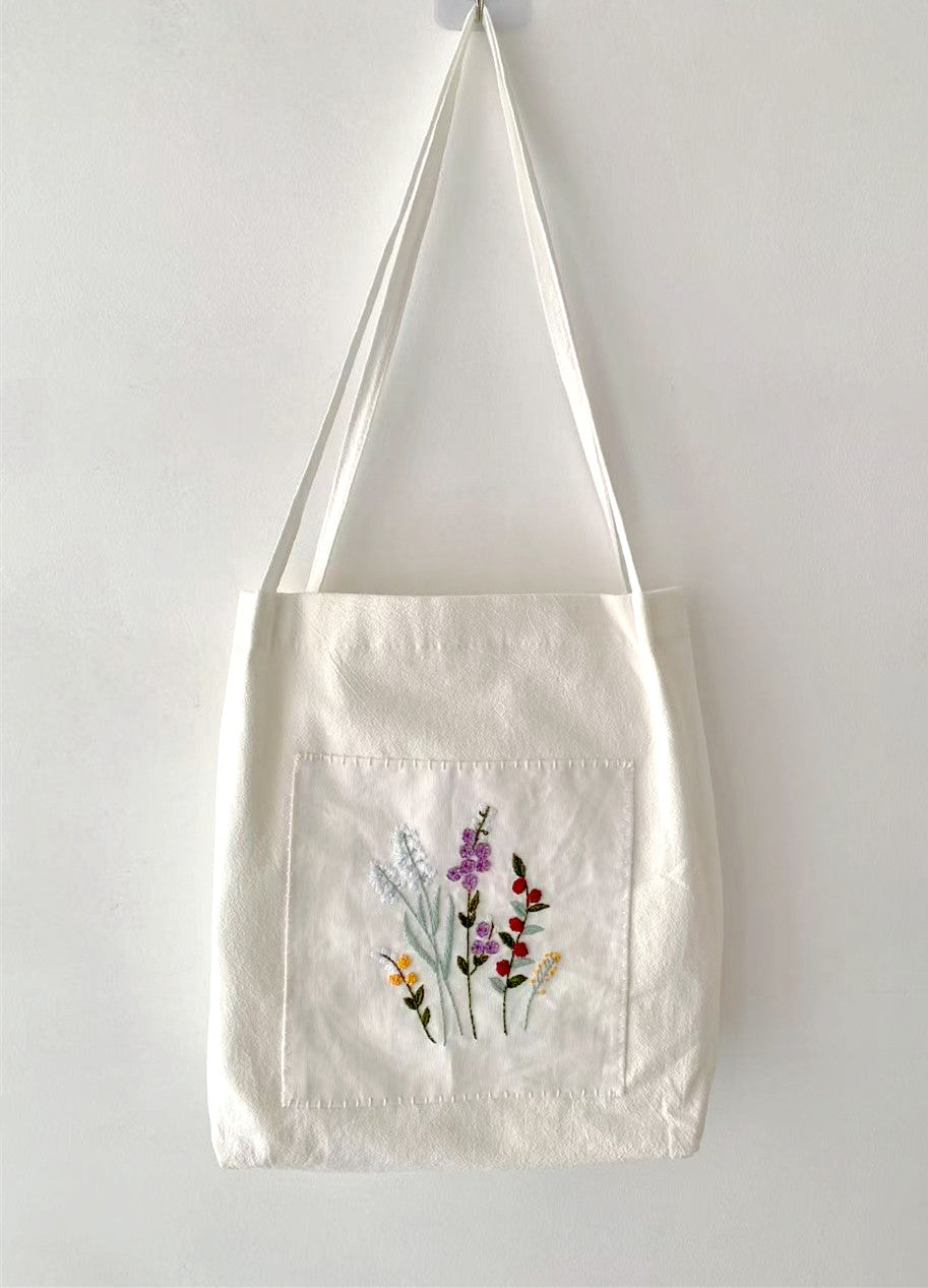 Eco-Conscious Cotton Linen Shoulder Bag with Handcrafted DIY Embroidery