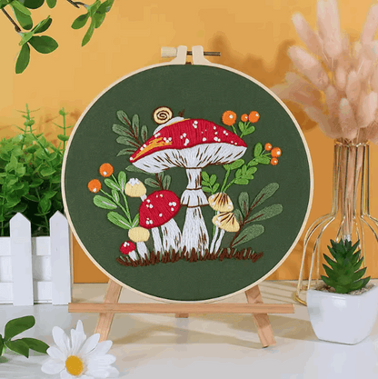 Handstitched Mushroom Embroidery Art