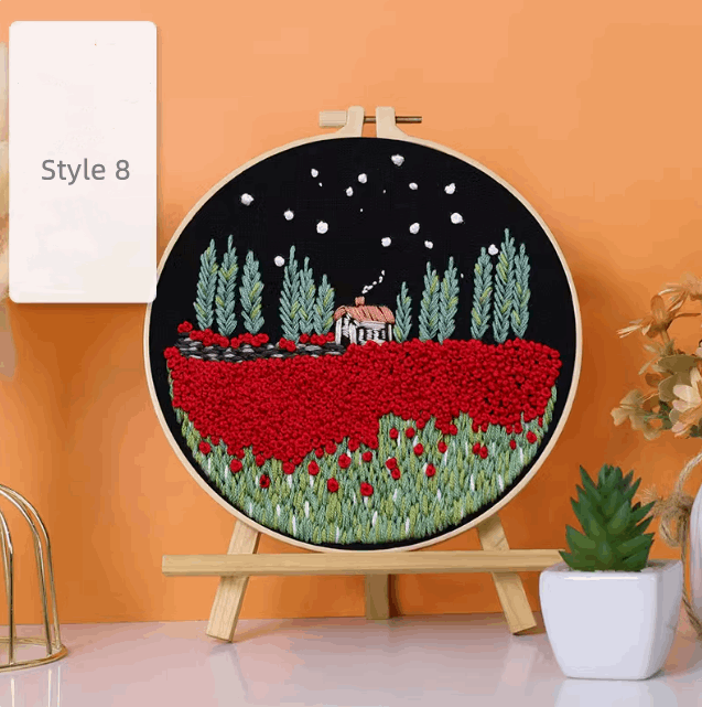 tree and flower embroidery design for DIY tote bag decoration