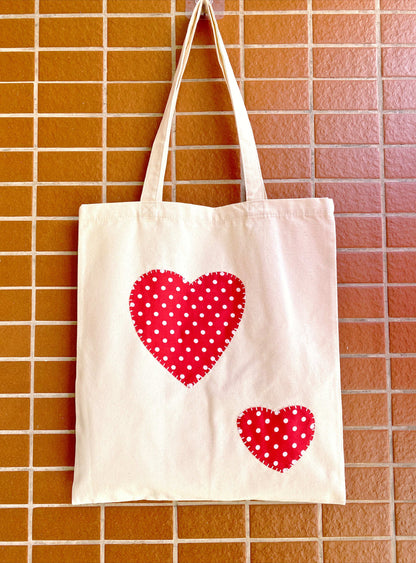 Custom handmade organic cotton tote bag with artistic patchwork