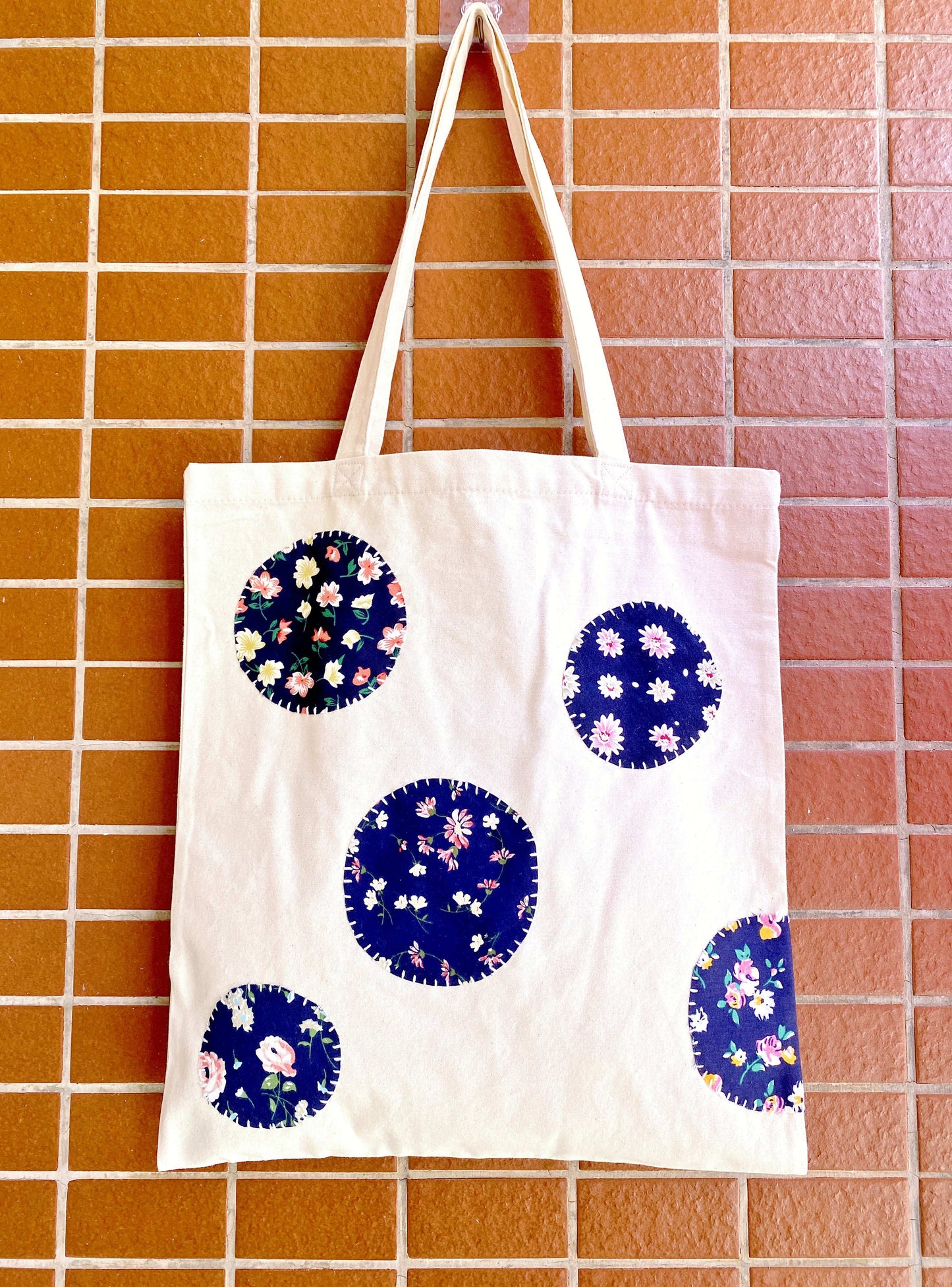 DIY hand-stitched patchwork cotton canvas tote bag for women