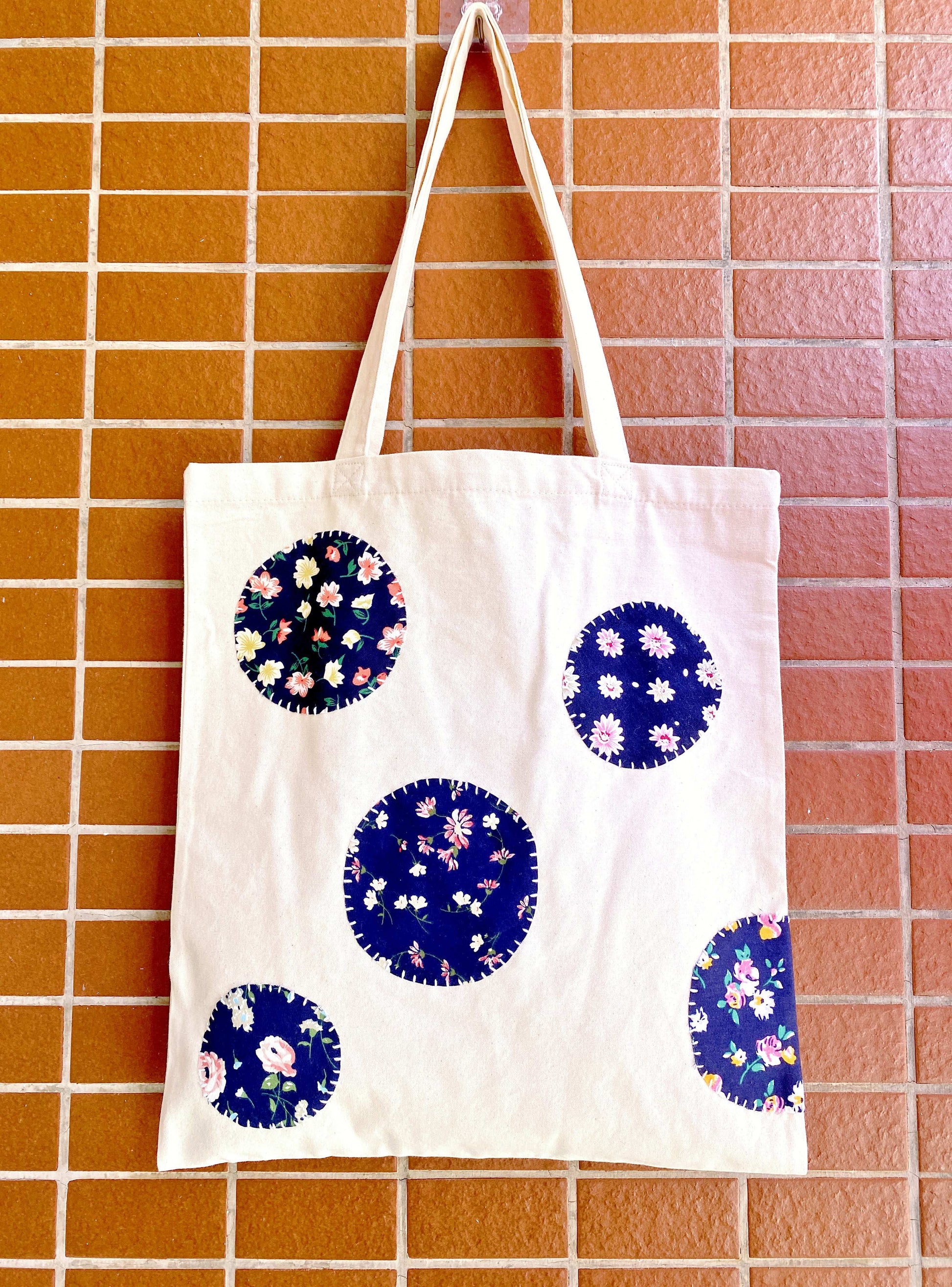 DIY hand-stitched patchwork cotton canvas tote bag for women