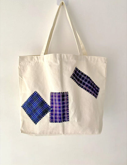 Custom Handmade Eco-Friendly Canvas Tote Bag with Patchwork for Shopping and Traveling