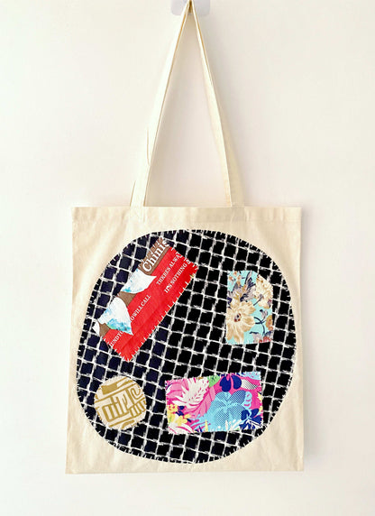 One-of-a-Kind Handmade Cotton Tote Bag with DIY Patchwork Embroidery