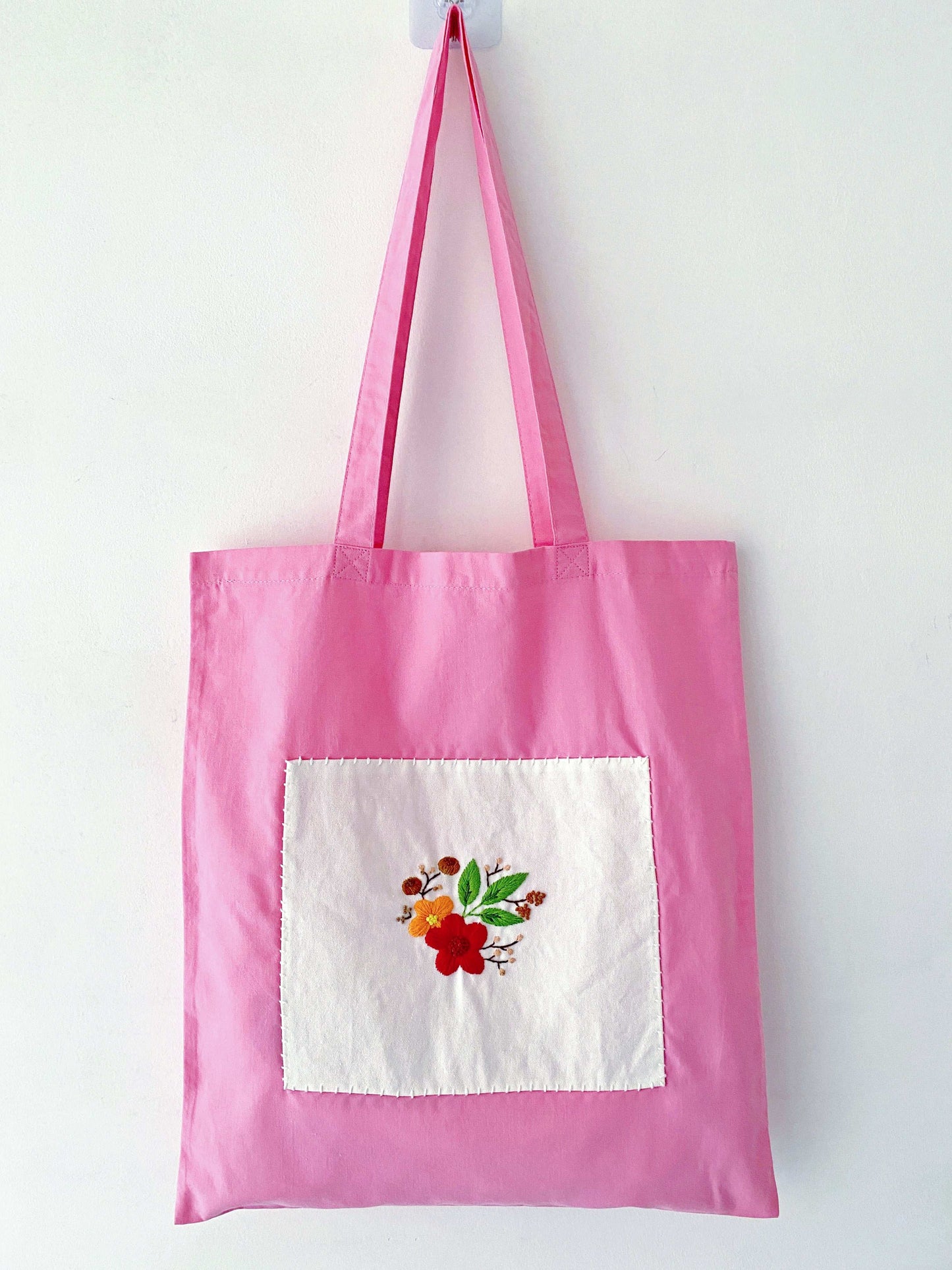 hand embroidered floral tote for spring market shopping