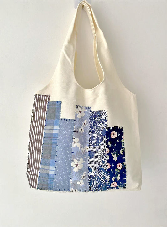 Creative DIY Patchwork Canvas Tote Bag for Everyday Use with Eco-Friendly Design