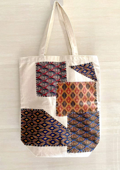 Handmade Canvas Bucket Bag with Patchwork Design, Eco-Friendly and Spacious, Suitable for Daily and Travel Needs