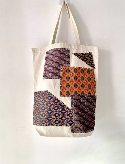 Sustainable Canvas Shoulder Bag with Unique Patchwork Patterns