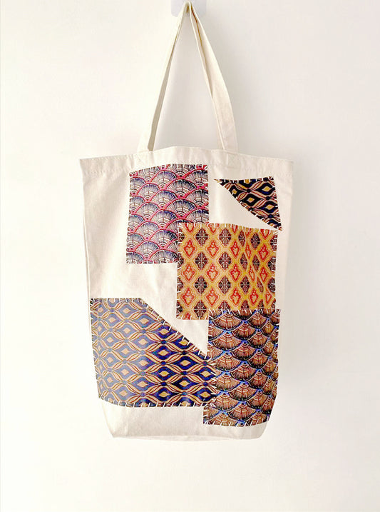 Handmade Sustainable Canvas Shoulder Bag with Creative Patchwork Designs