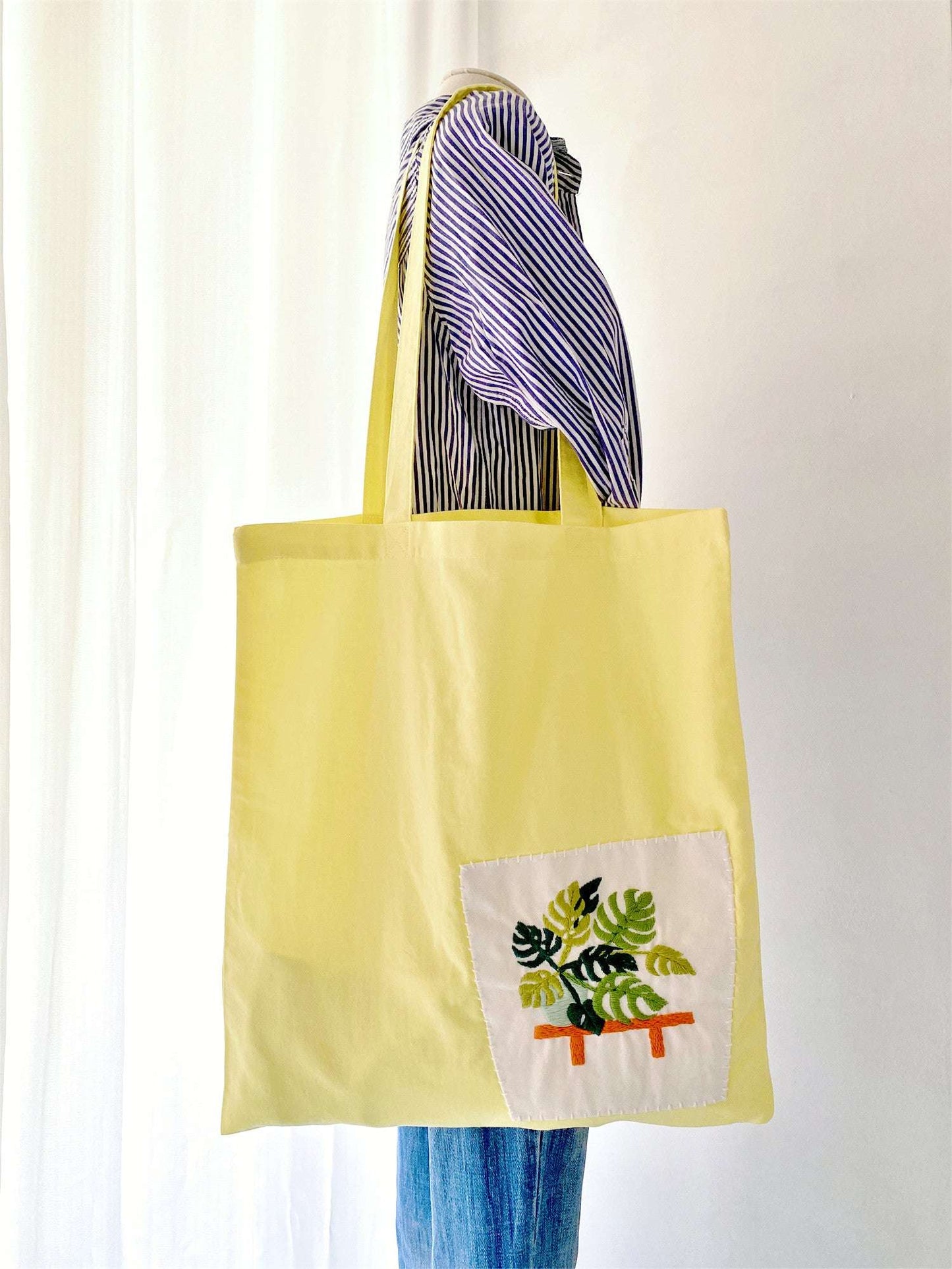 Soft Handmade Cotton Shoulder Bag with Botanical Floral Stitching for Art Lovers