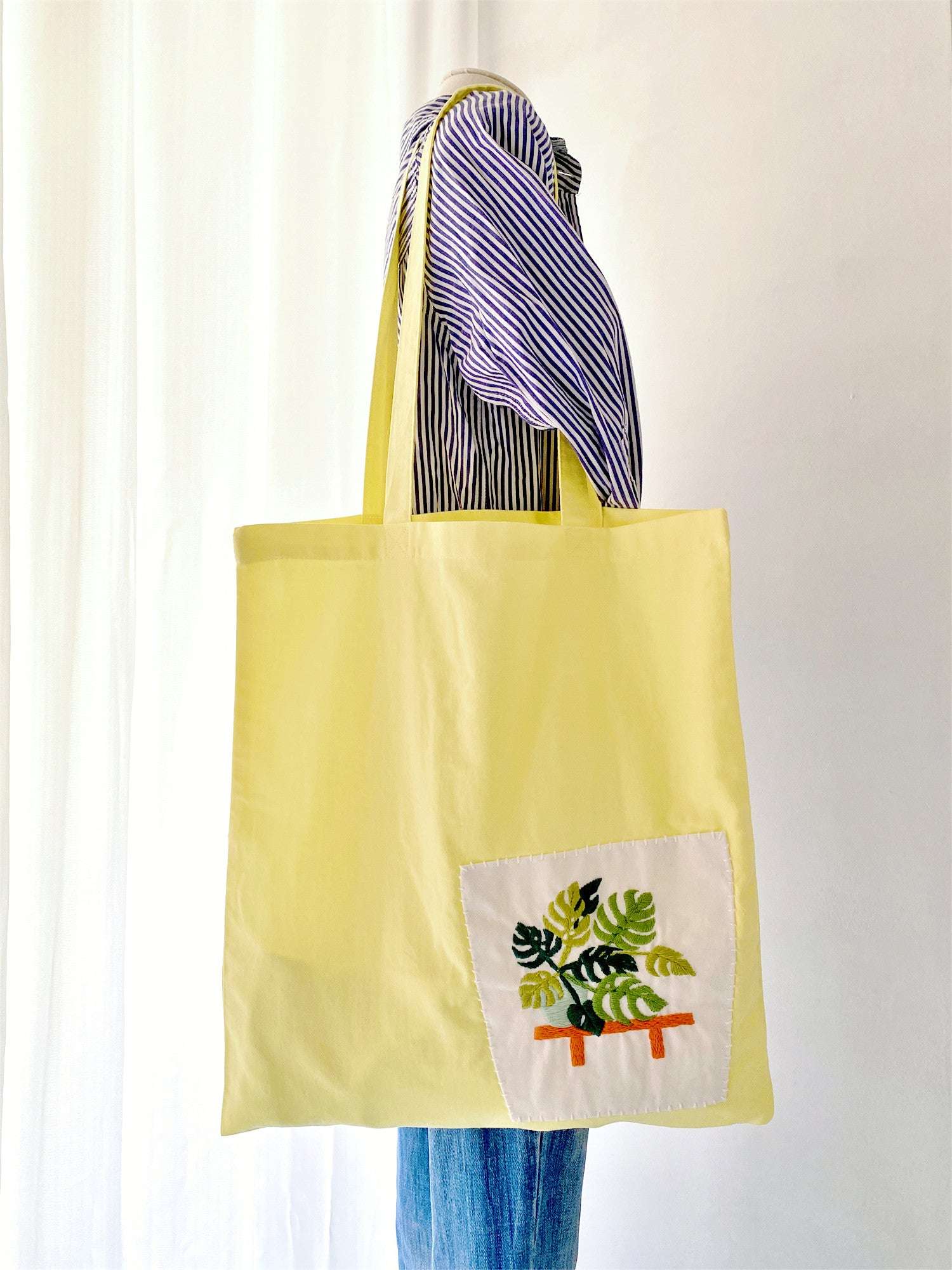 Soft Handmade Cotton Shoulder Bag with Botanical Floral Stitching for Art Lovers