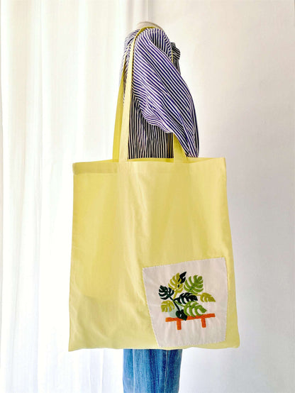 Soft Handmade Cotton Shoulder Bag with Botanical Floral Stitching for Art Lovers