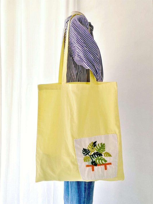 Soft Handmade Cotton Shoulder Bag with Botanical Floral Stitching for Art Lovers