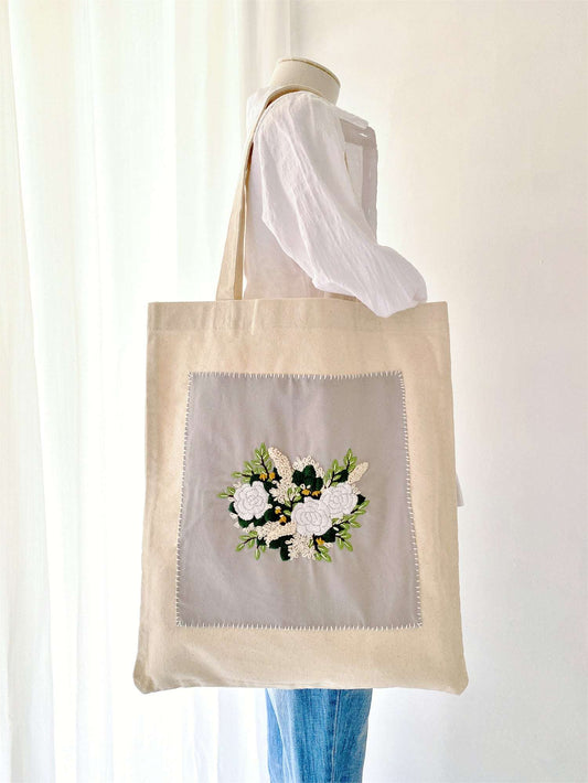 Eco-friendly handmade tote bag with DIY floral embroidery for stylish women