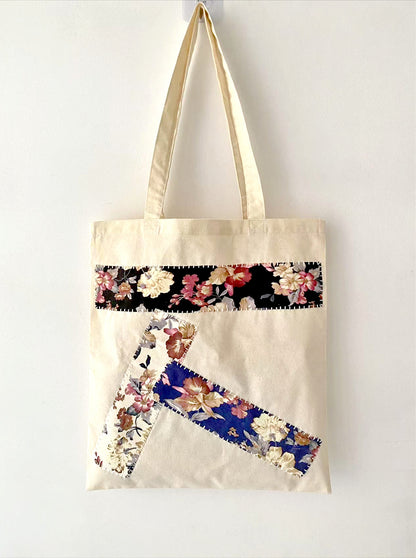 Hand-Sewn Patchwork Cotton Canvas Bag for Handmade Enthusiasts