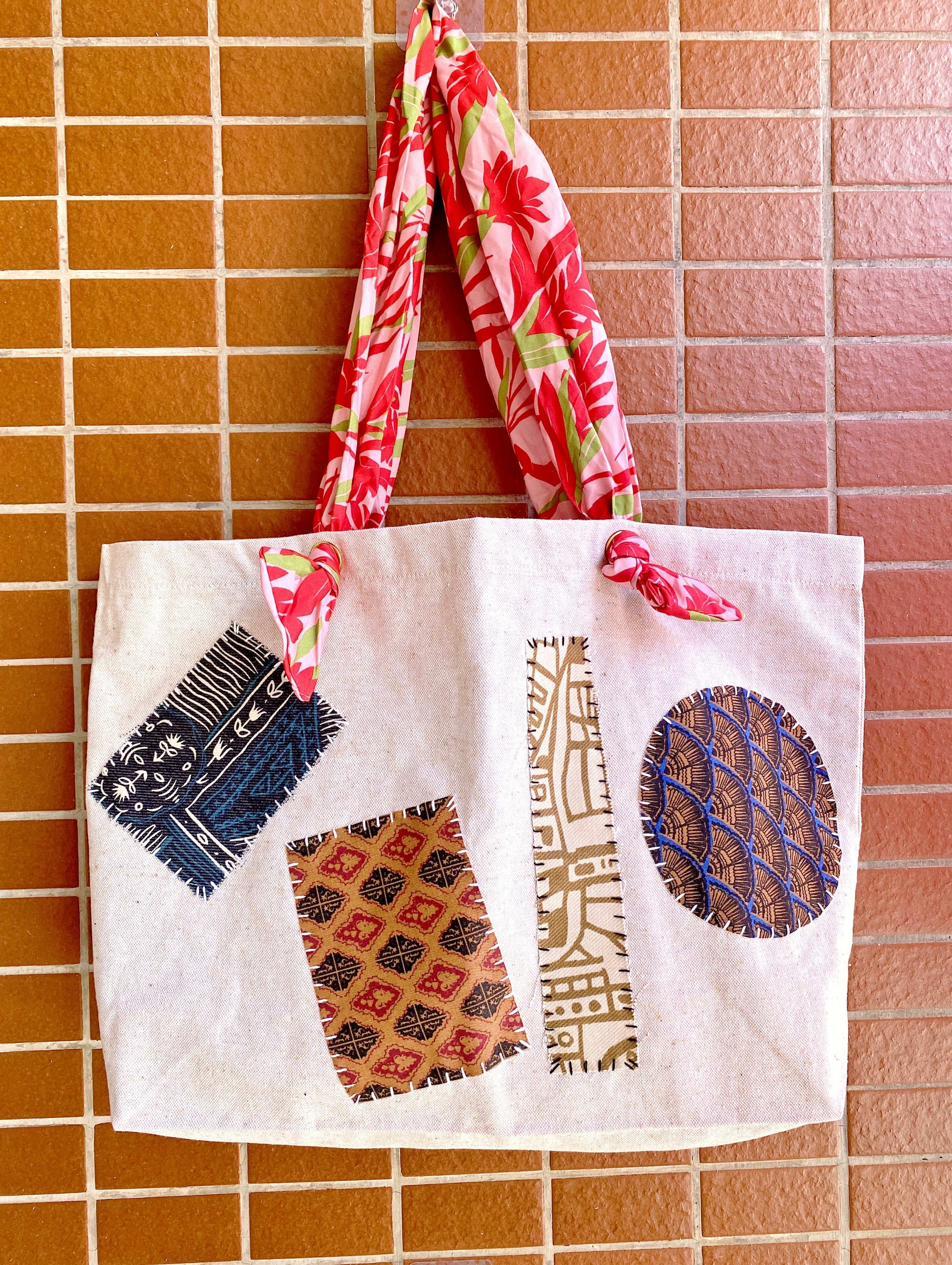 DIY hand-sewn patchwork cotton tote bag for women eco-friendly gift