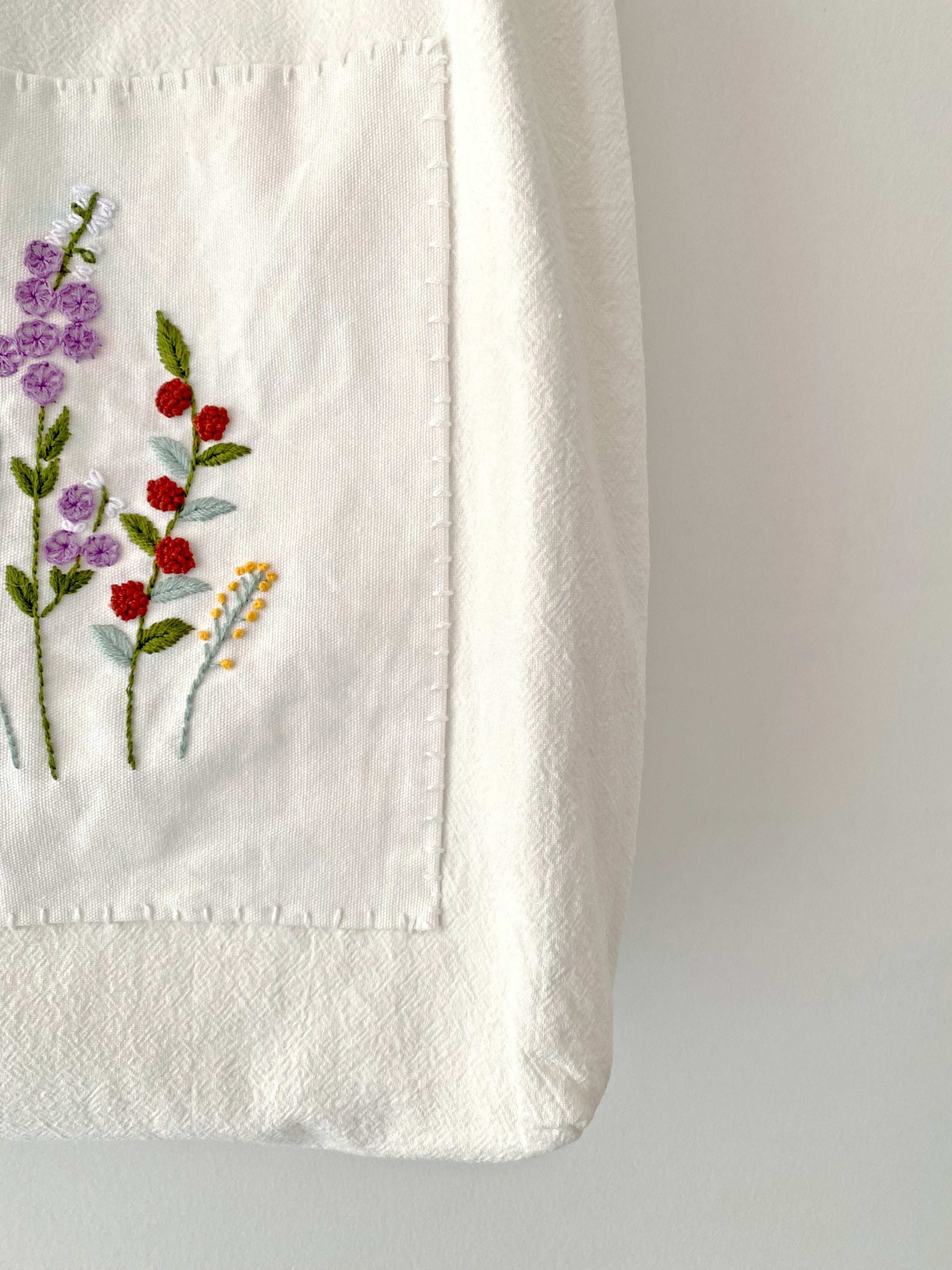 Luxuriously Soft Linen Bag with Delicate Hand-Sewn Flowers