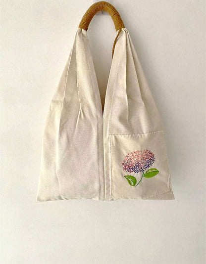 Minimalist DIY Flower Embroidery Canvas Shoulder Bag