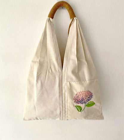 Eco-Conscious Cotton Tote Bag with Delicate Flower Embroidery