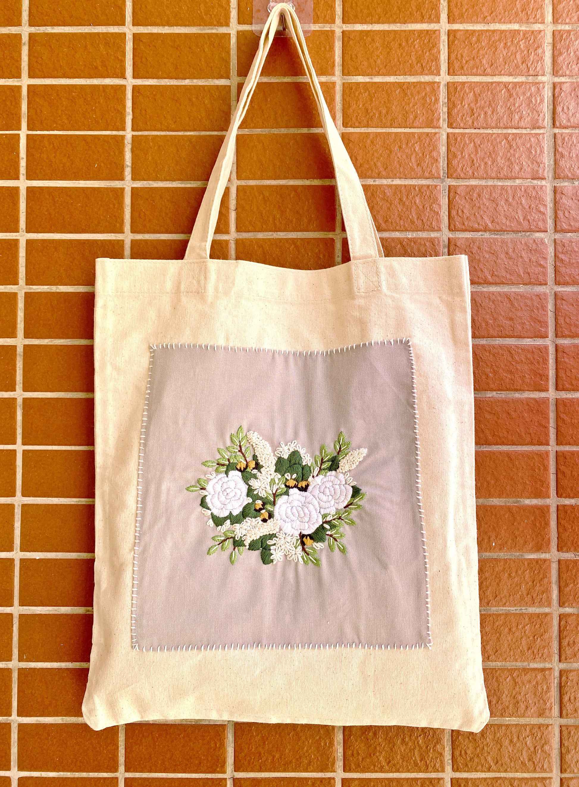 Personalized Gift Idea: Organic Cotton Tote With Hand-Stitched Flowers