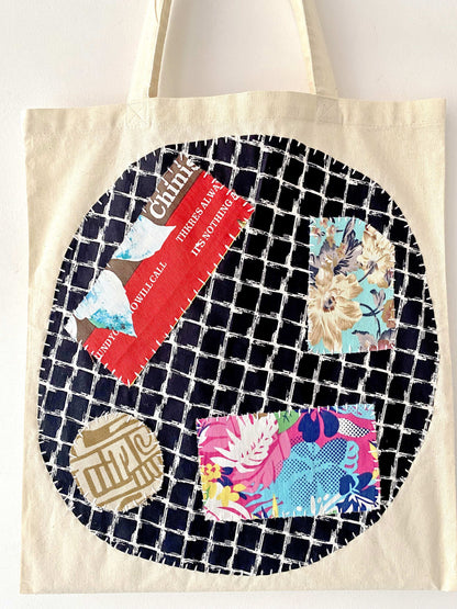 Hand-Sewn Durable Patchwork Tote Bag for Shopping and Everyday Use