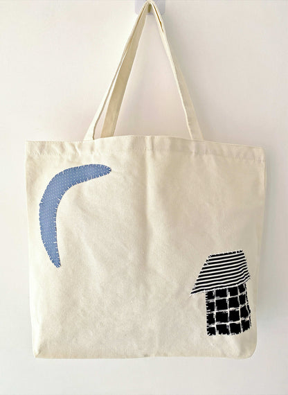 Sustainable Handmade Tote Bag with Unique Patchwork Stitching