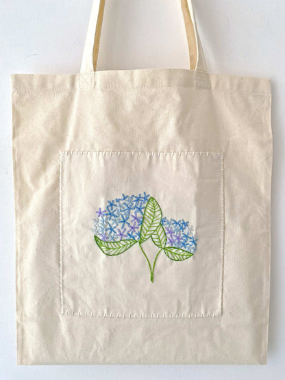 Slow Fashion Canvas Shoulder Bag with Hand-Stitched Flowers