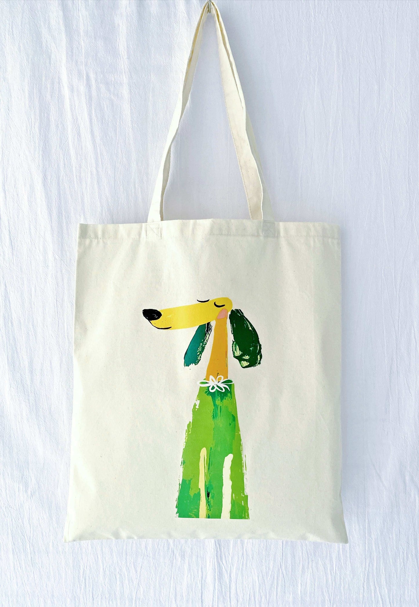 Hand-printed cotton shoulder bag inspired by art and slow fashion.