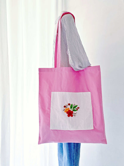 cotton tote with artisanal flower stitching for creative weekends