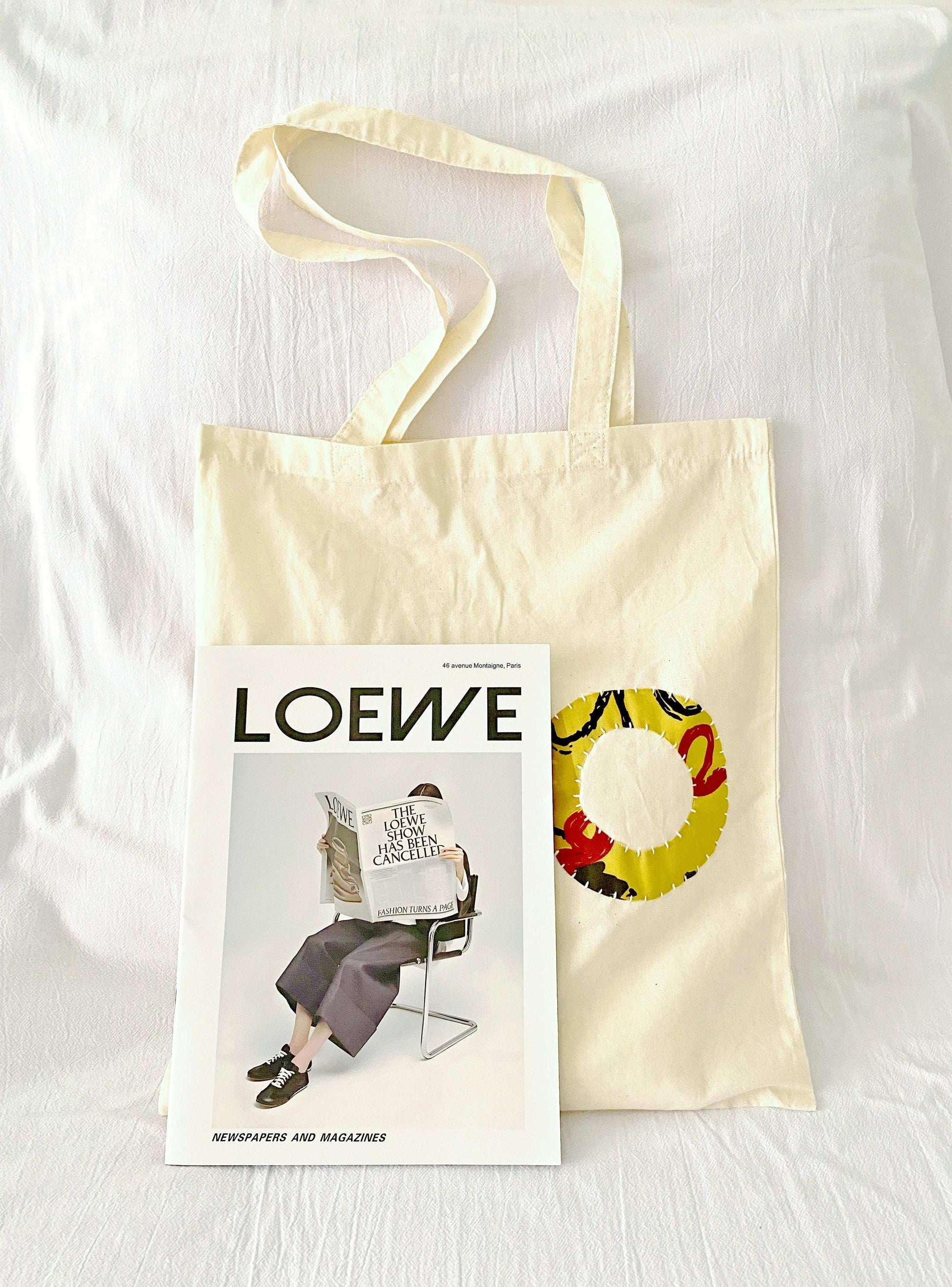 minimalist soft cotton tote with artisanal patchwork
