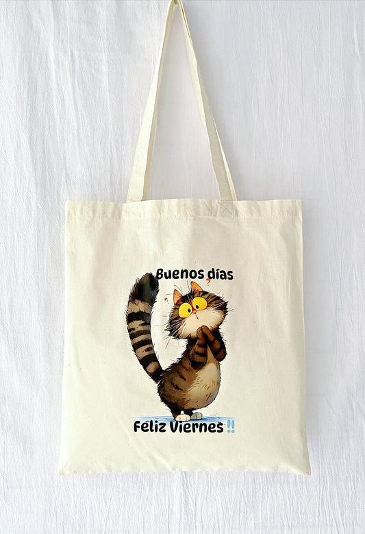 durable sustainable cotton tote with unique cat design