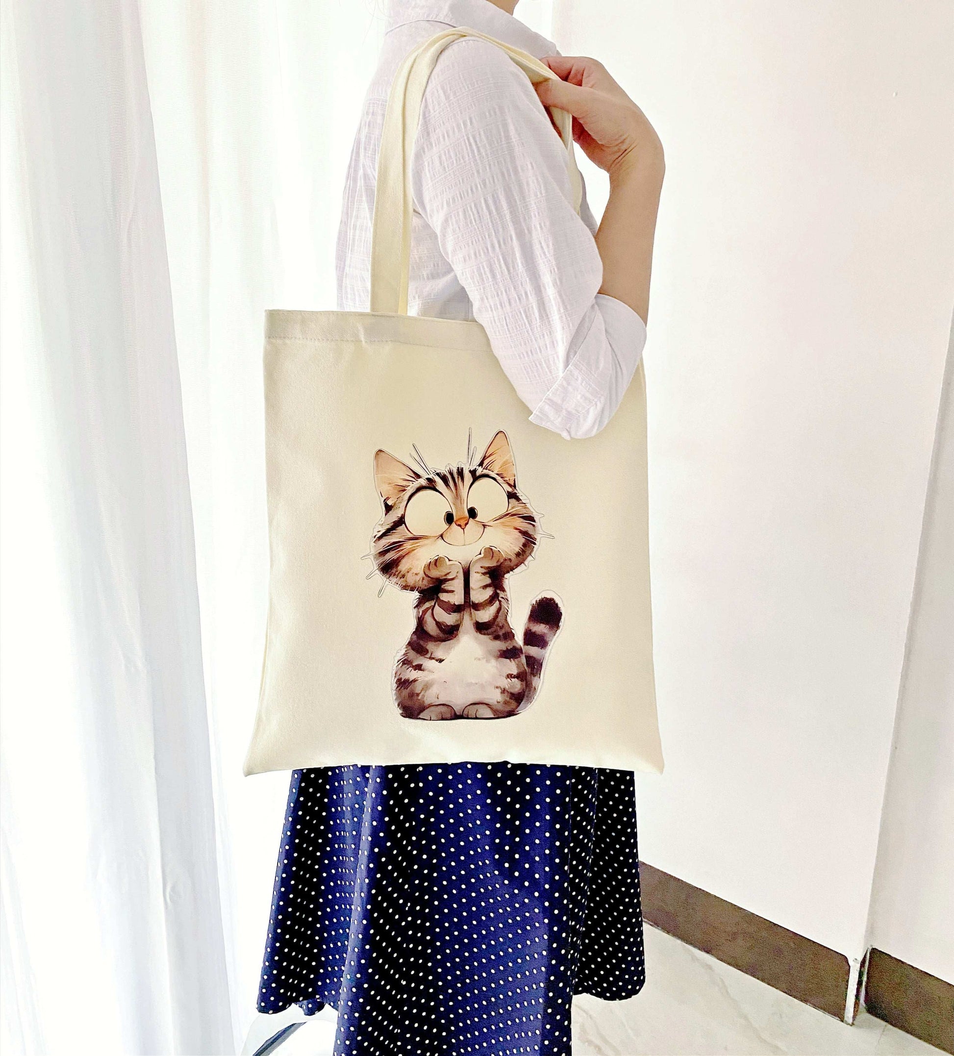 cat illustration eco tote for women who love slow living