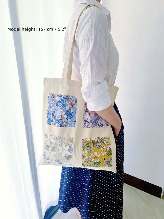cotton canvas tote with artistic stitching for a unique crafted touch