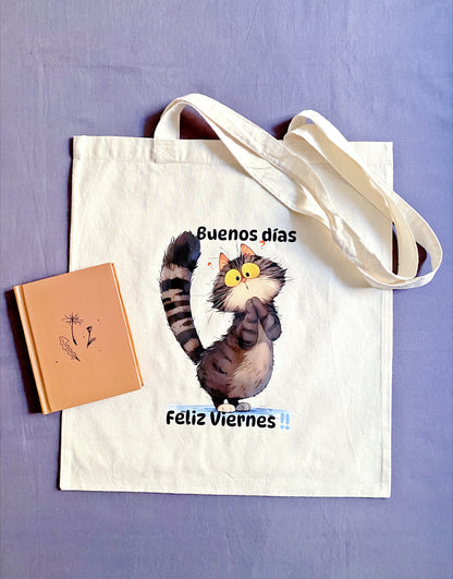 hand-printed cat motif cotton bag ideal for gift-giving seasons