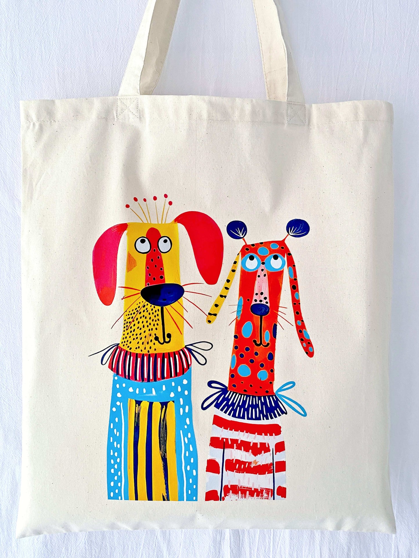 sustainable cotton shoulder bag with puppy illustration