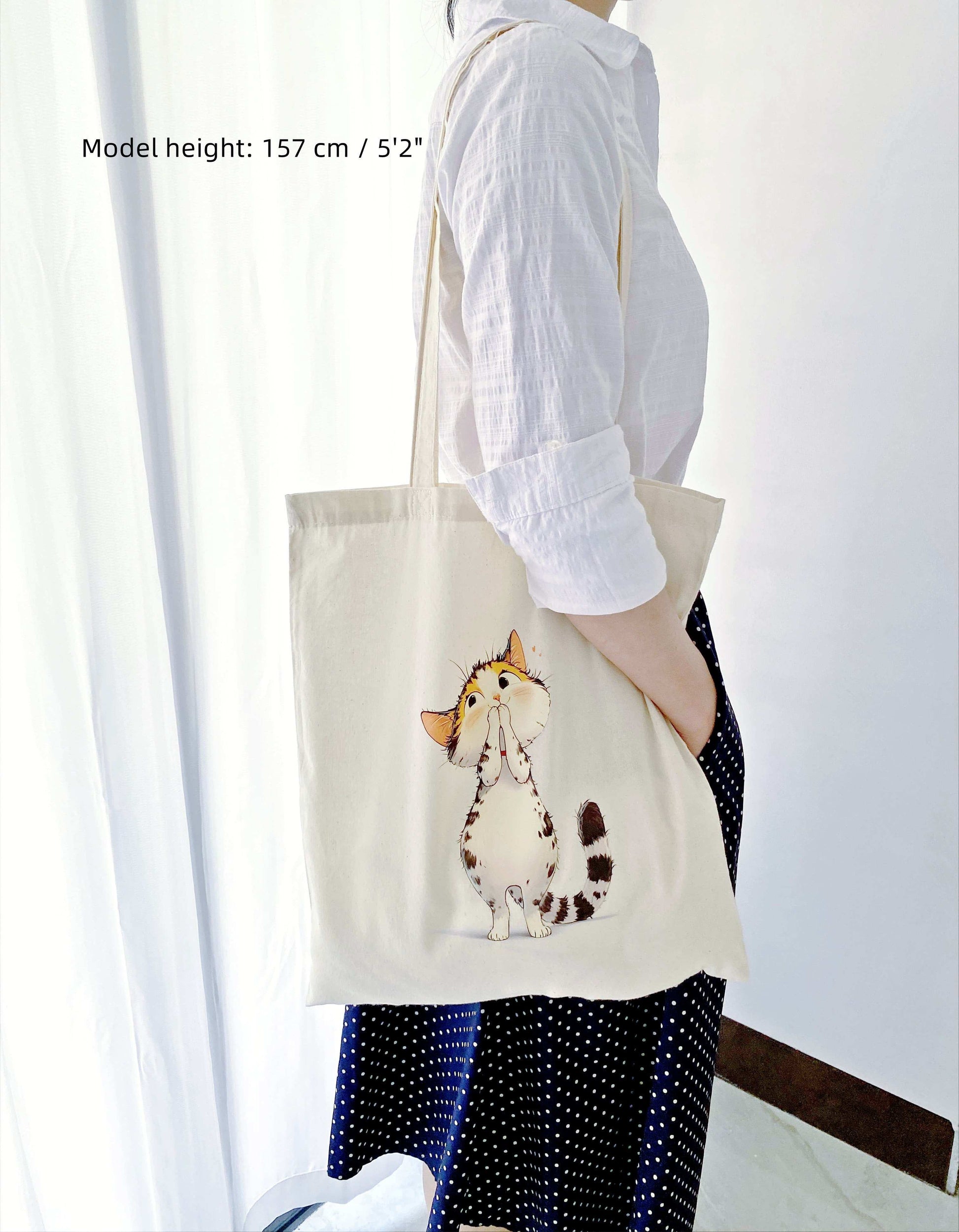 handmade cat motif cotton tote for eco-conscious lifestyle