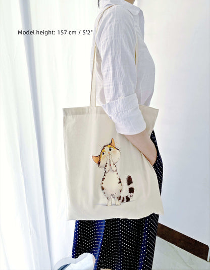 handmade cat motif cotton tote for eco-conscious lifestyle