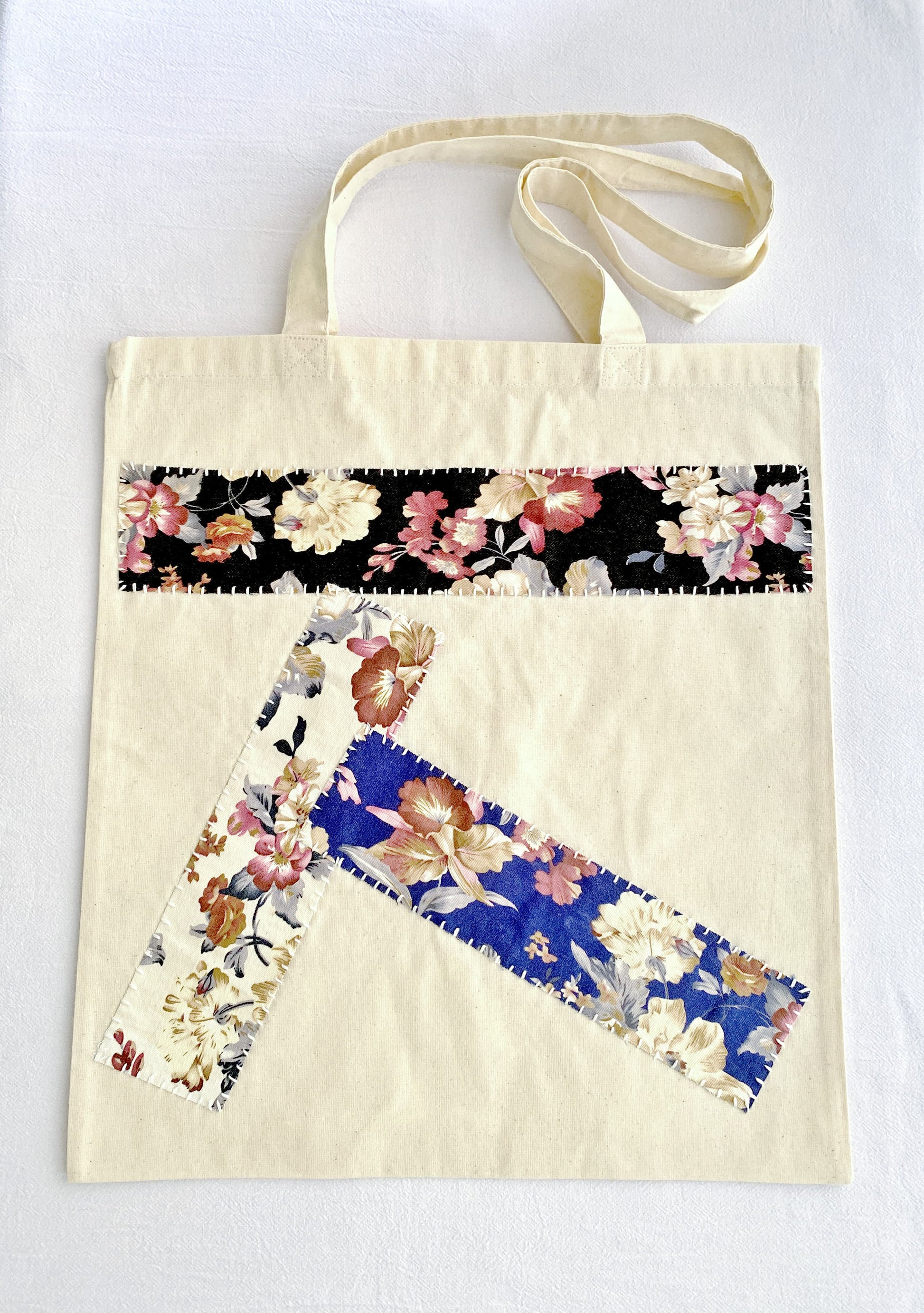 chic patchwork canvas tote with roomy interior