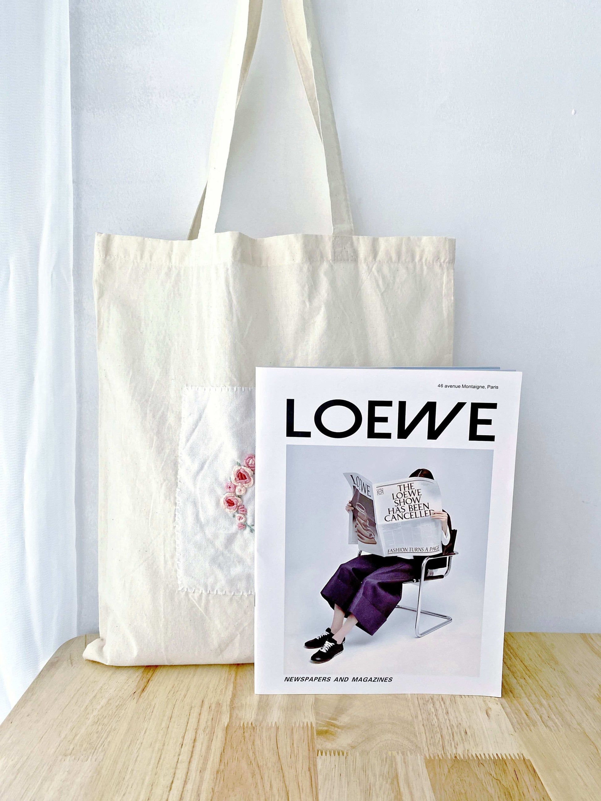 lightweight cotton tote with hand embroidered city walk patterns