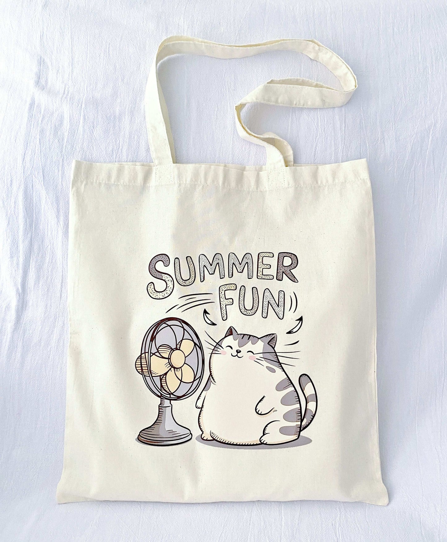 ultra-light eco tote bag with creative hand-printed cat motif