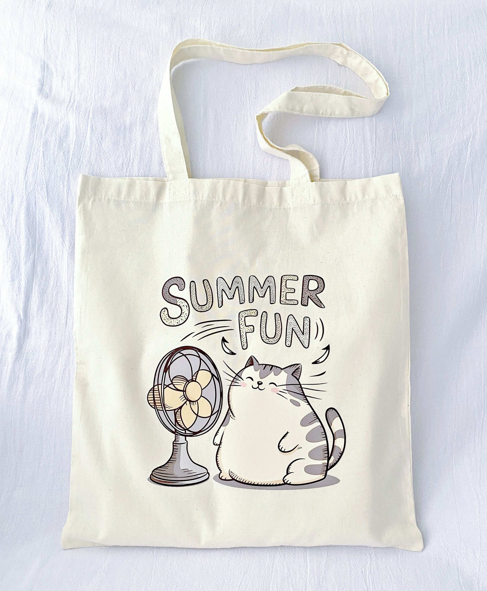 ultra-light eco tote bag with creative hand-printed cat motif