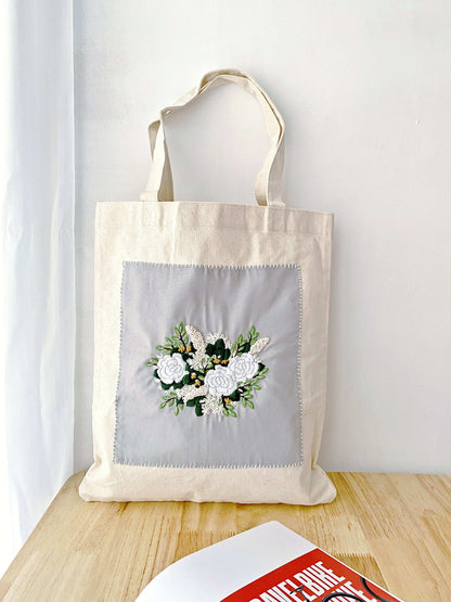 Stylish embroidered cotton tote for artsy birthday or graduation gifts